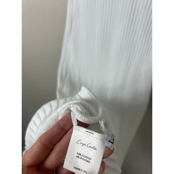 Enza Costa Ribbed Stretch Jersey Knit Midi Slip Dress White Large Quiet Luxary - Picture 7 of 8